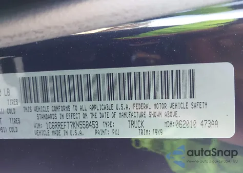 2019 Ram 1500 Big Horn/Lone Star 4X2 5'7 Box from USA, damaged, VIN 1C6RREFT7KN558453